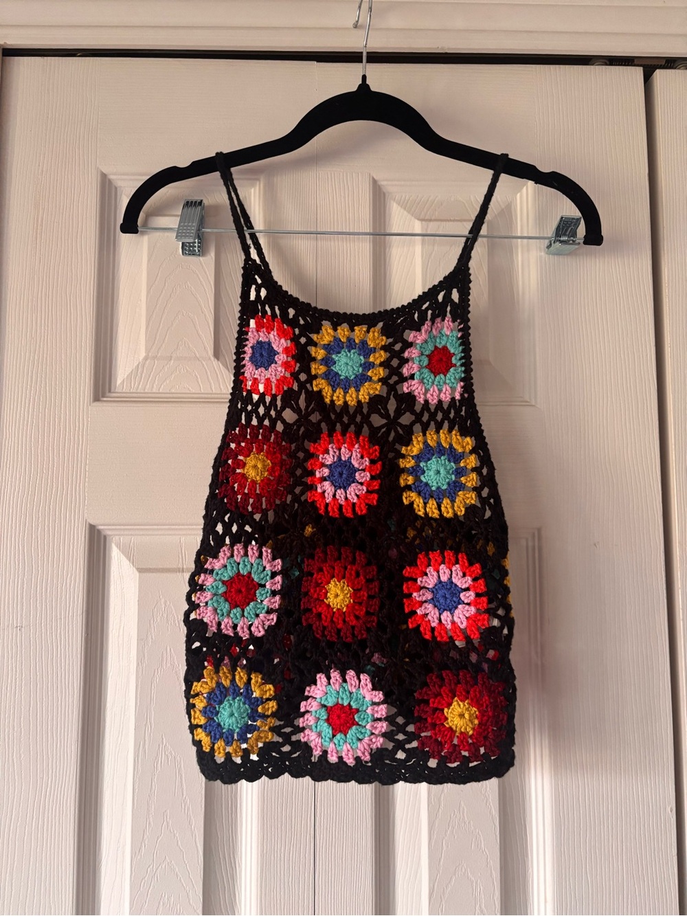 Forever 21 Black Crochet Camisole with Multicolor Floral Squares